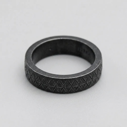 Blackened Geometric Grid Band Ring
