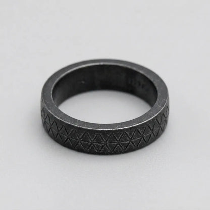 Blackened Geometric Grid Band Ring
