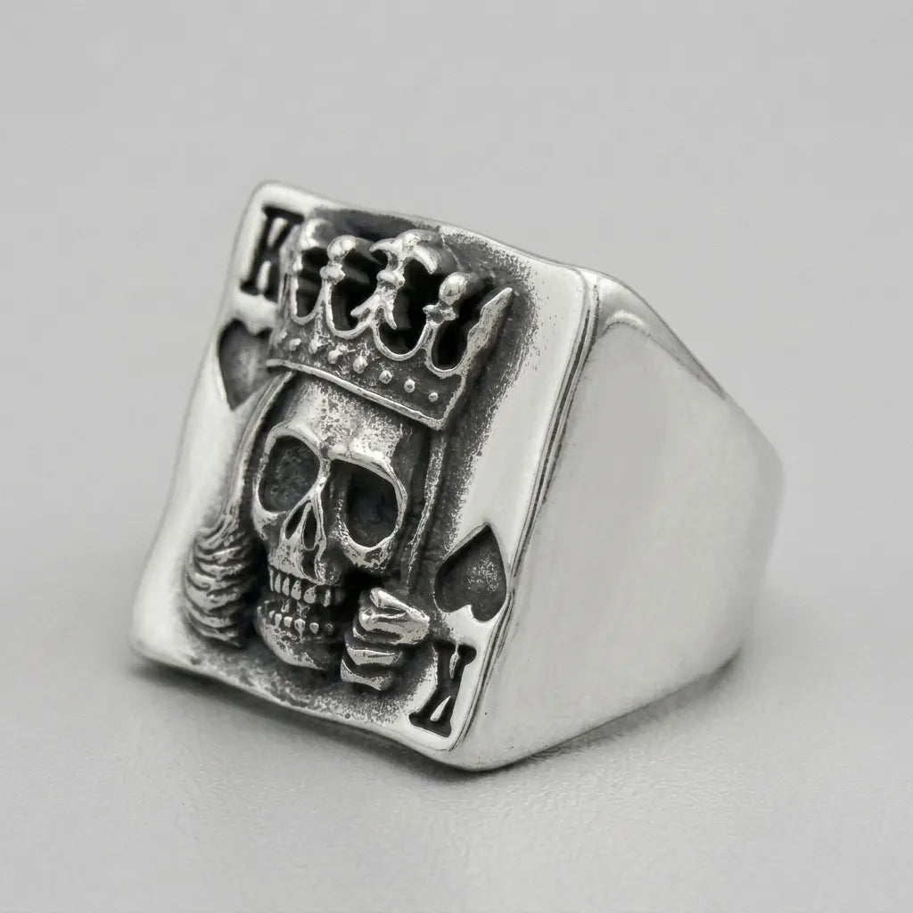 King of Spades Skull Playing Card Statement Ring