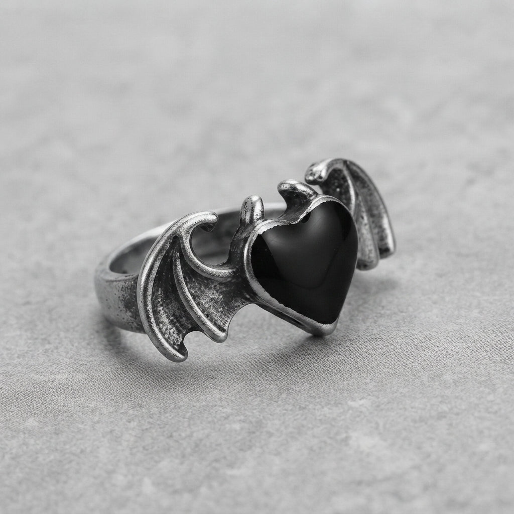 Gothic Winged Heart Ring