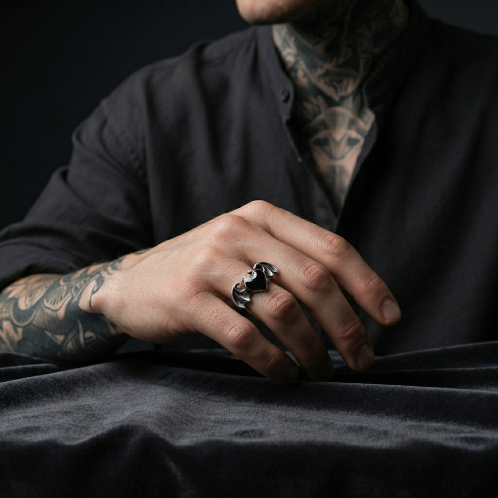 Gothic Winged Heart Ring
