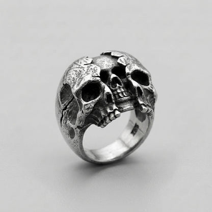 Cracked Skull Dome Ring — Gothic Sterling