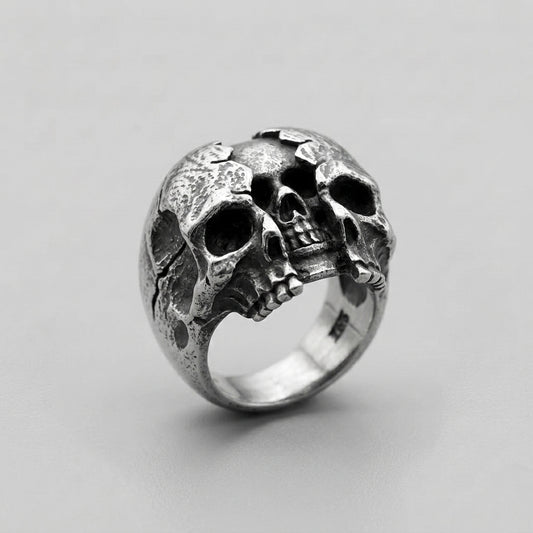 Cracked Skull Dome Ring — Gothic Sterling