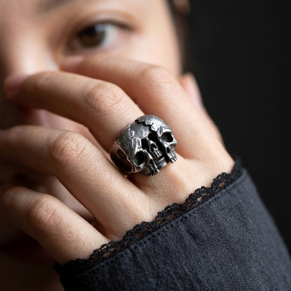 Cracked Skull Dome Ring — Gothic Sterling