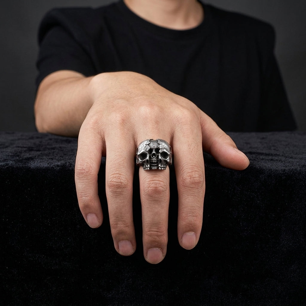 Cracked Skull Dome Ring — Gothic Sterling