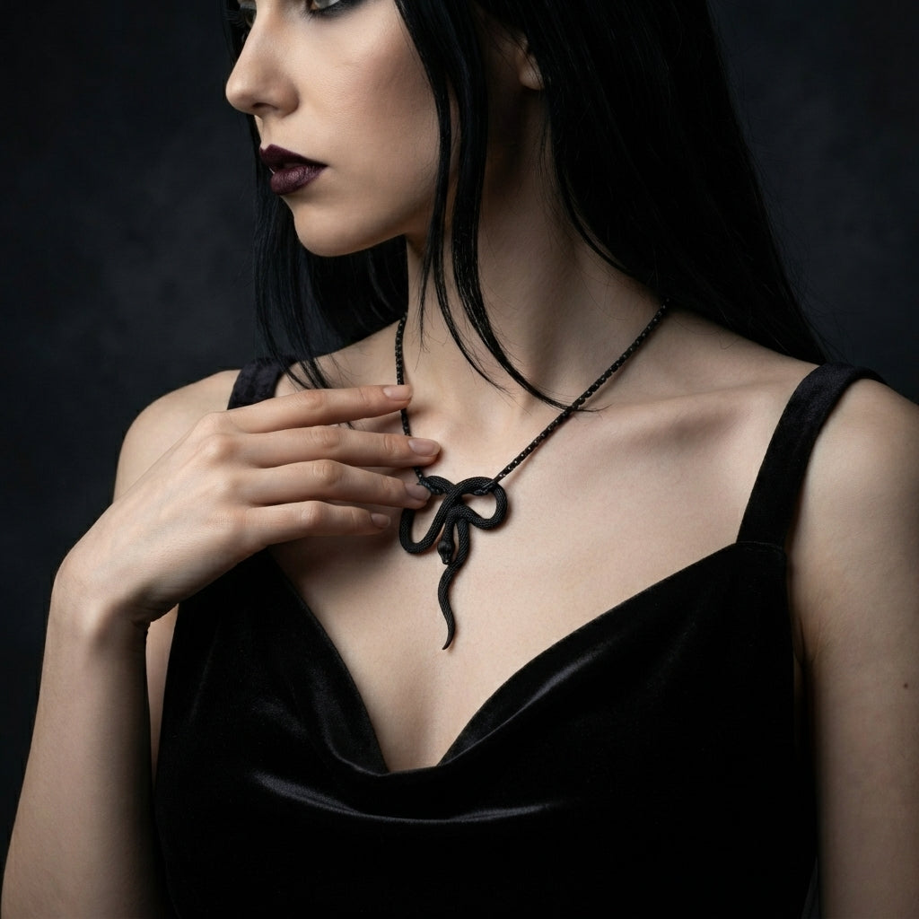 Black Coiled Snake Necklace