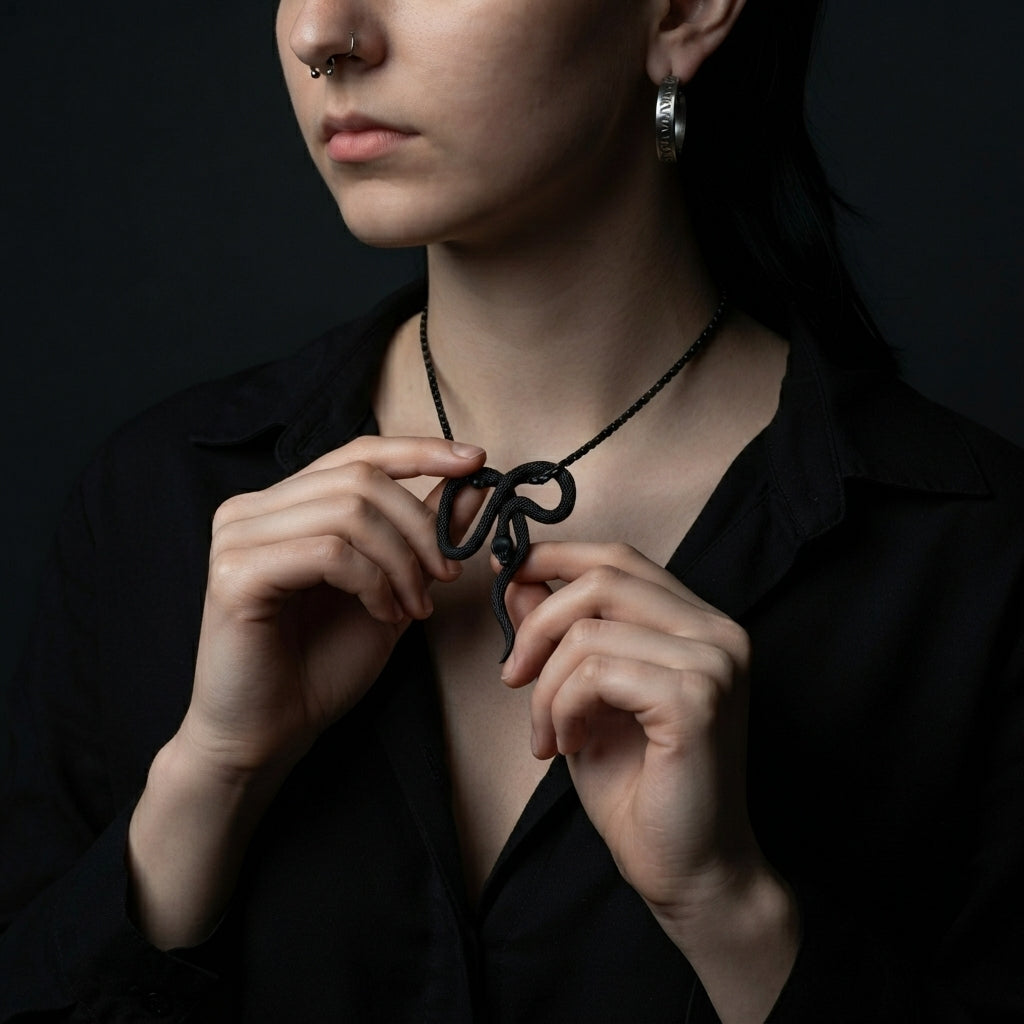 Black Coiled Snake Necklace
