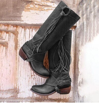Knee-length leather boots