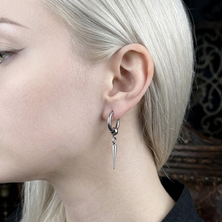 Silver Spike Hoop Earrings (Medium)