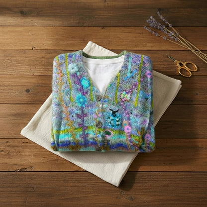Enchanted Meadow Floral Embroidered Button Front Knit Cardigan – Aqua