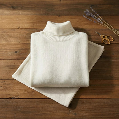 Ivory Classic Ribbed Turtleneck Knit Sweater