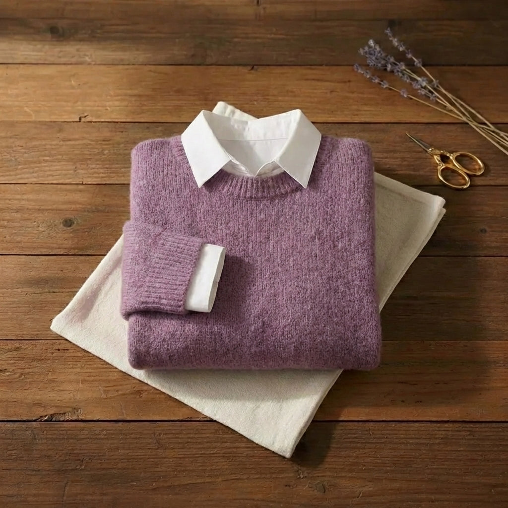 Lavender Mist Knit Dusty Purple Relaxed Crewneck