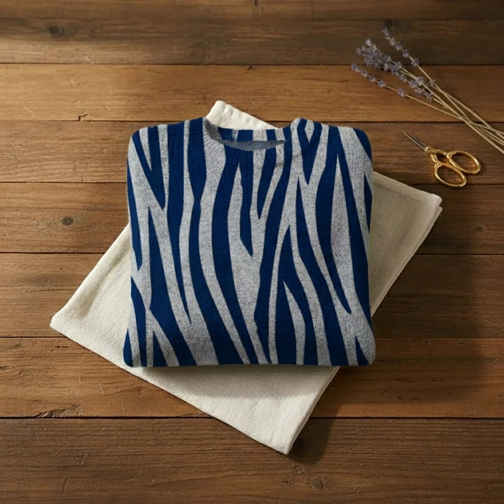 Electric Stripes Crewneck Bold Navy Abstract Knit Pullover