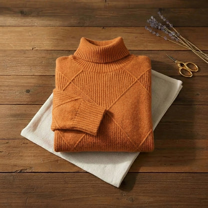 Harvest Diamond Turtleneck Burnt Orange Geometric Knit Sweater