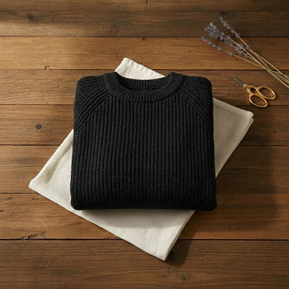 After Dark Essential Crewneck Classic Black Layered Knit Pullover