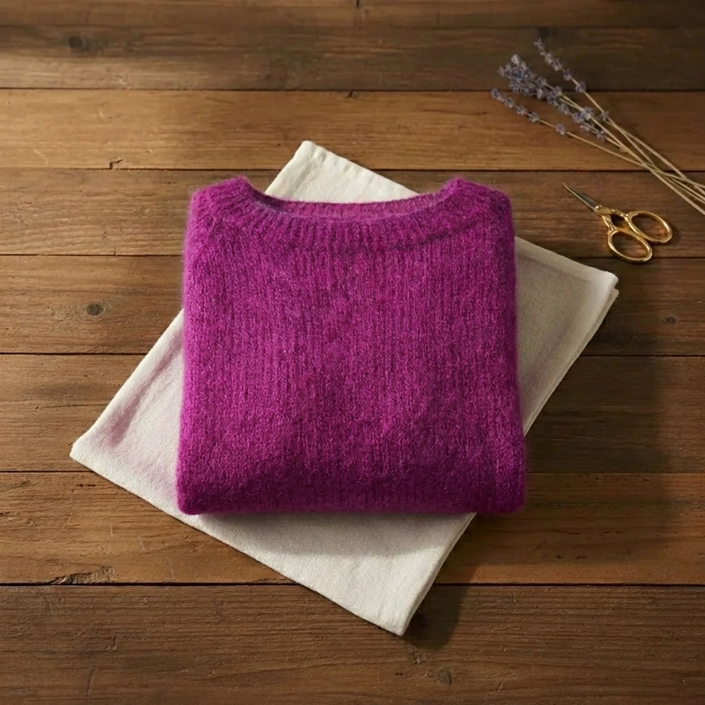 Magenta Glow Crewneck Vibrant Fuchsia Mohair-Style Pullover