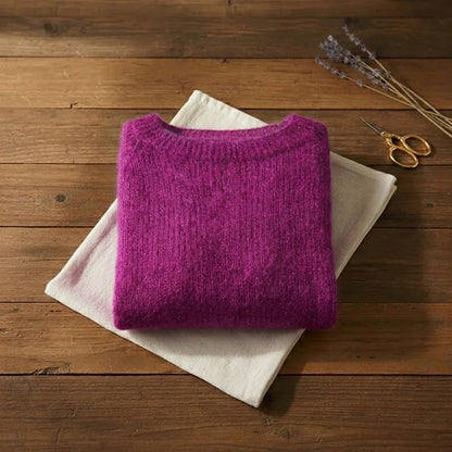 Magenta Glow Crewneck Vibrant Fuchsia Mohair-Style Pullover