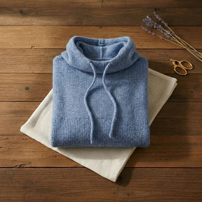 Sky Blue Knit Hoodie Powder Blue Drawstring Hooded Sweater