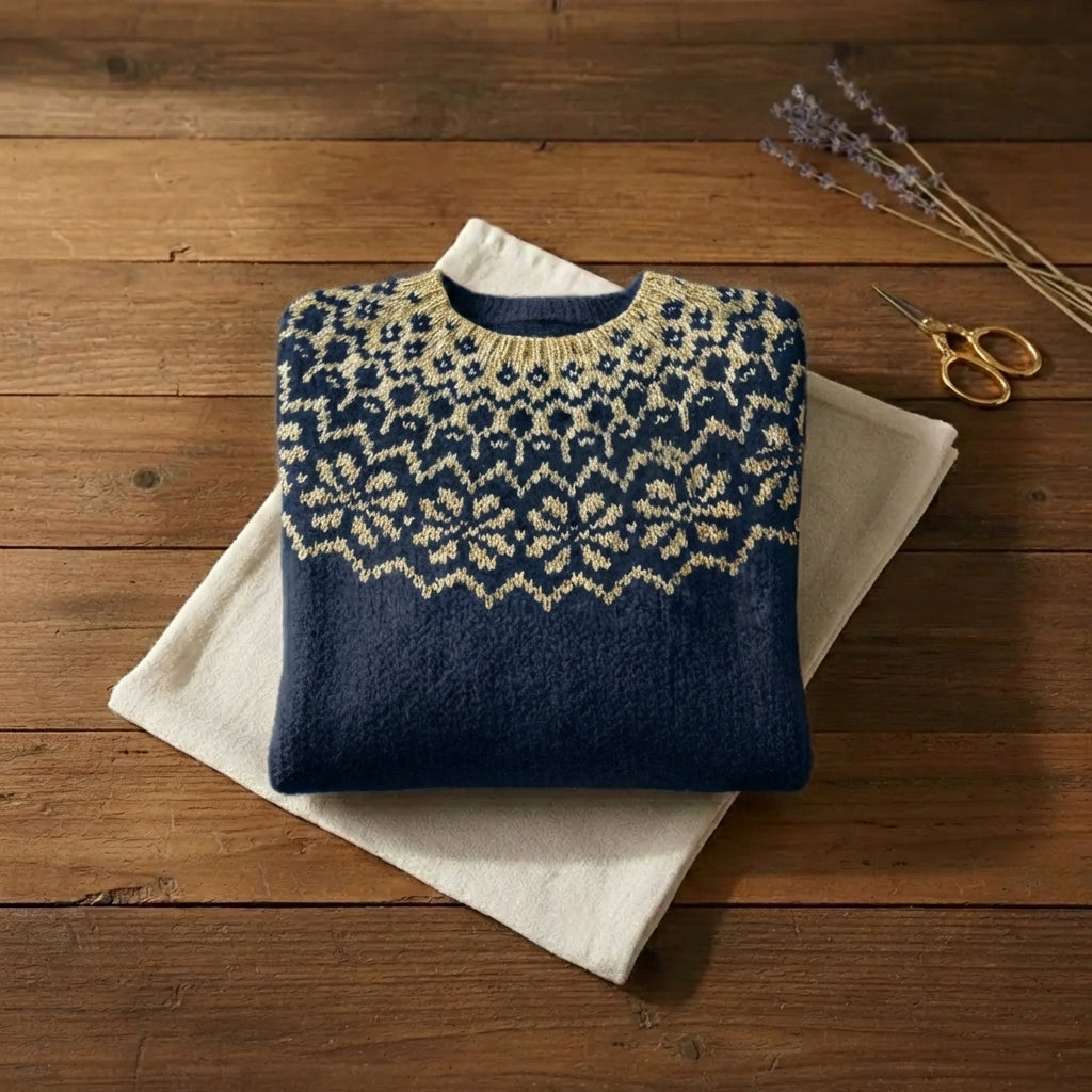 Frost Crystal Fair Isle Navy & Cream Snowflake Yoke Crewneck