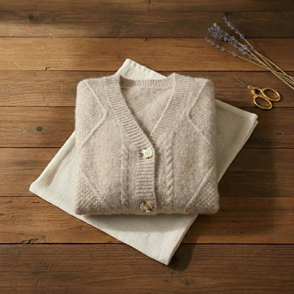 Latte Diamond Cardigan Oatmeal Cable Knit Button-Up Cardigan
