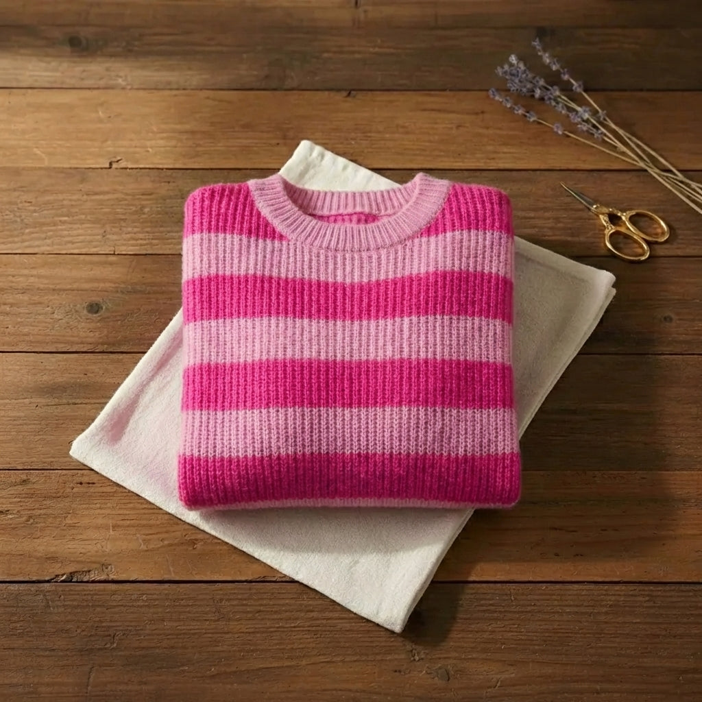 Candy Stripe Crewneck Hot Pink & Lilac Bold Stripe Pullover
