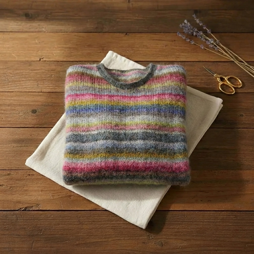 Sunset Stripe Mohair Blend Crew Neck Pullover