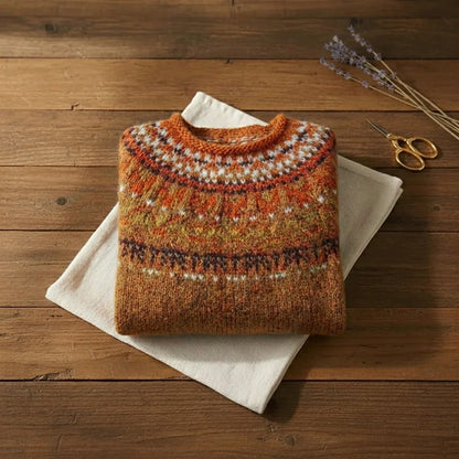 Burnt Sienna Autumn Fair Isle Yoke Crew Neck Sweater