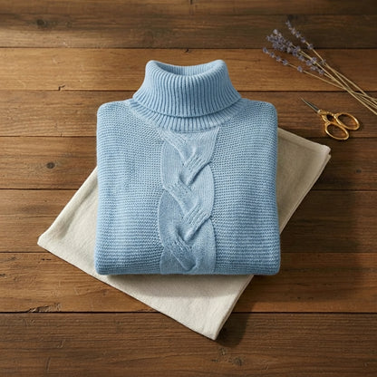 Glacier Blue Cable Knit Turtleneck Sweater