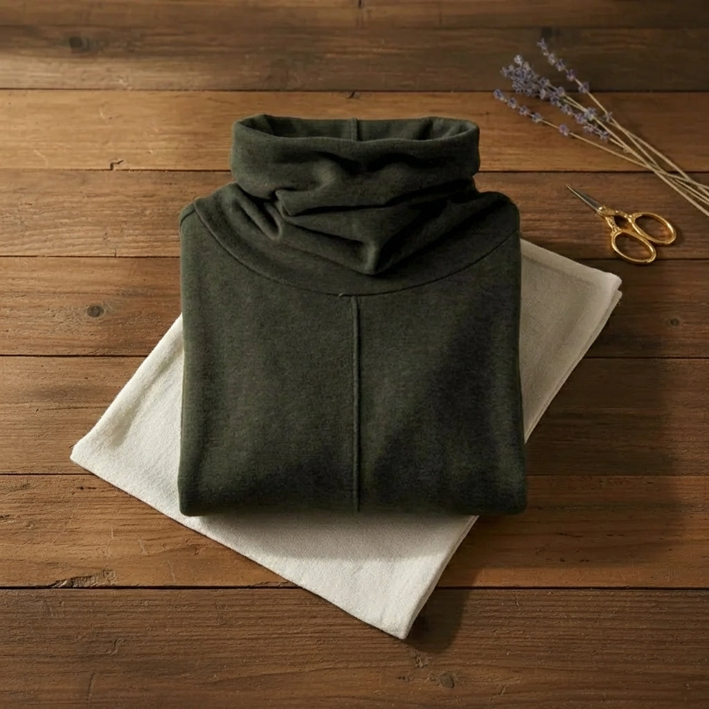 Forest Green Oversized Cowl Neck Fleece Pullover With Pocket