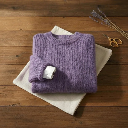 Wisteria Purple Ribbed Oversized Layered Crew Neck Sweater