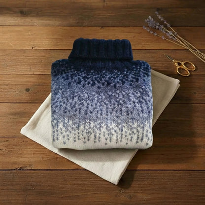 Nordic Ombre Turtleneck Blue Fade Fair Isle Pullover