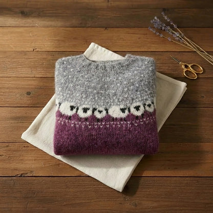 Plum Meadow Sheep Intarsia Colorblock Knit Sweater