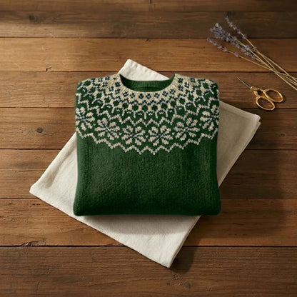 Evergreen Nordic Snowflake Yoke Crew Neck Pullover