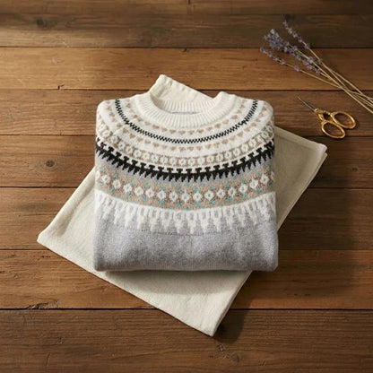 Nordic Frost Fair Isle Crew Neck Knit Sweater – Light Grey