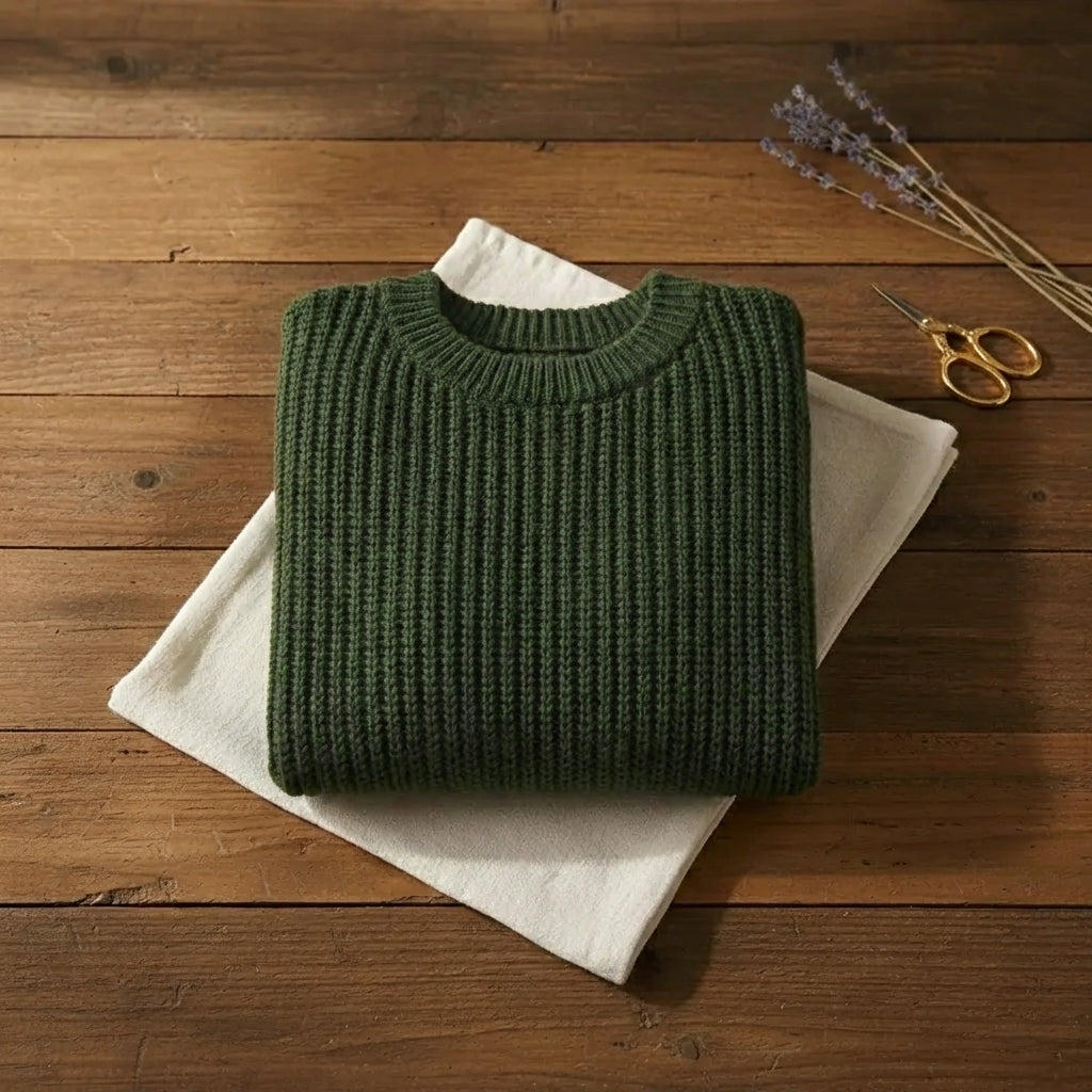 Army Green Oversized Ribbed Crew Neck Knit Pullover
