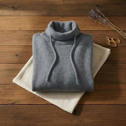 Glacial Drawstring Cowl Slate Blue Hooded Knit Sweater