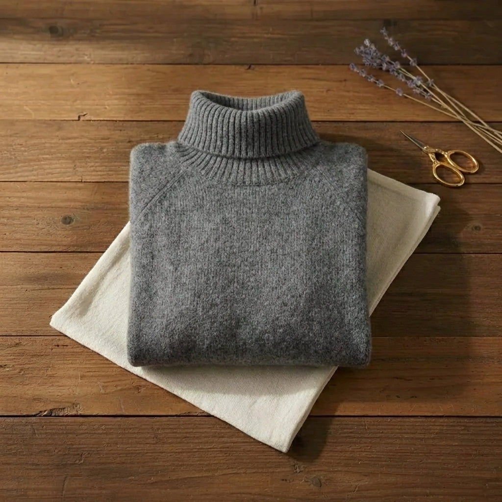 Graphite Oversized Turtleneck Charcoal Grey Relaxed Knit Pullover