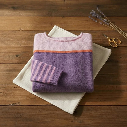 Violet & Rose Stripe Sleeve Colorblock Boat Neck Knit Sweater