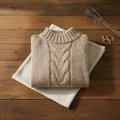 Oatmeal Braid Turtleneck Chunky Oversized Cable Knit