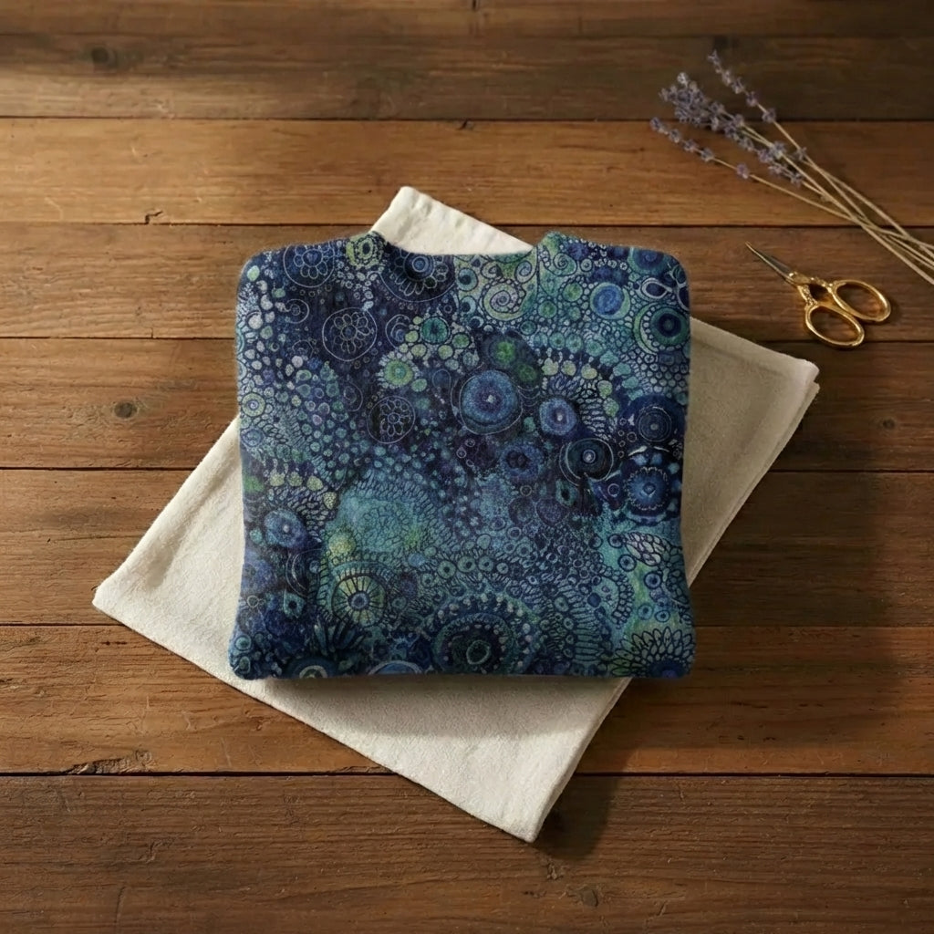 Midnight Blue Abstract Swirl All Over Print Crew Neck Sweater