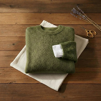 Sage Whisper Crewneck Fluffy Green Mohair Style Pullover
