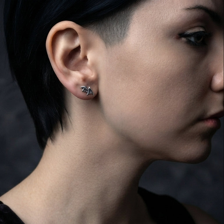 Silver Bat Wing Stud Earrings