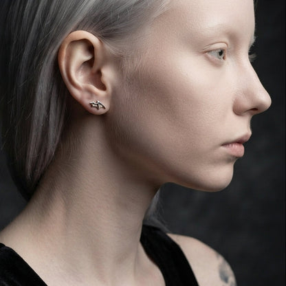 Silver Bat Wing Stud Earrings