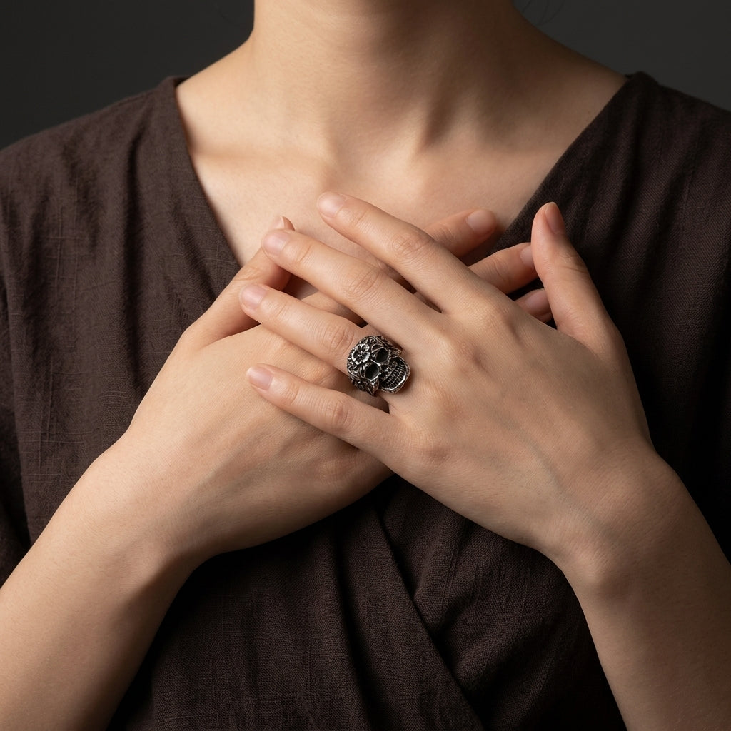 Blooming Skull Signet Ring
