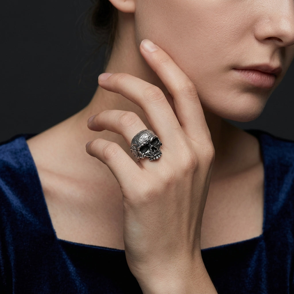 Weathered Warrior Skull Ring