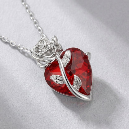 Silver Rose Red Heart Necklace