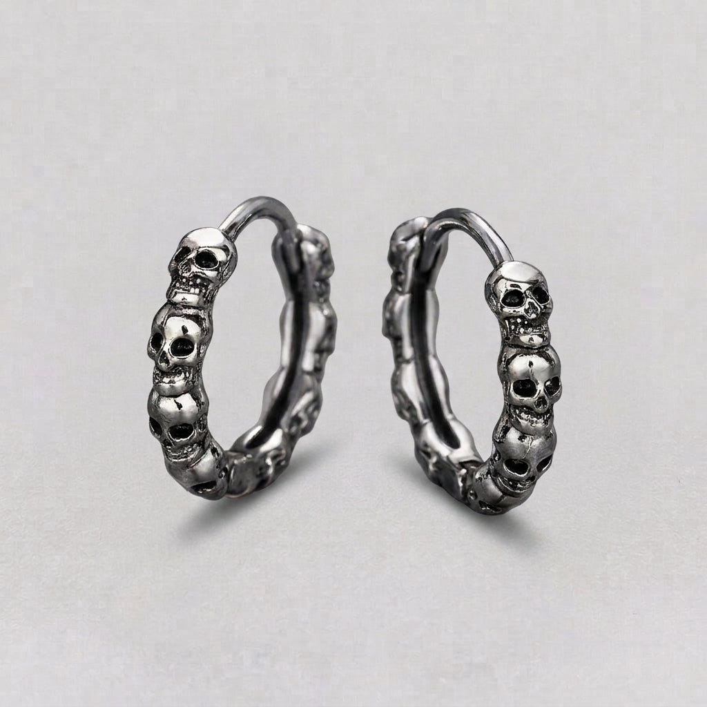 Silver Skull Hoop Earrings