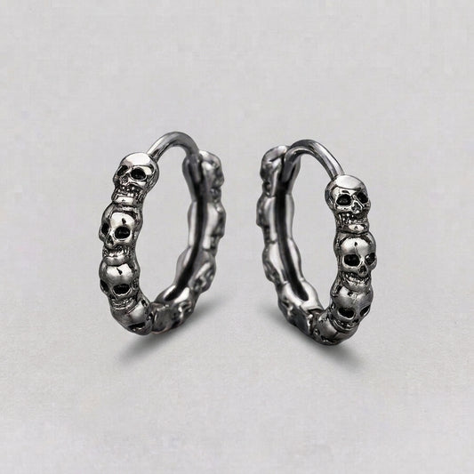 Silver Skull Hoop Earrings